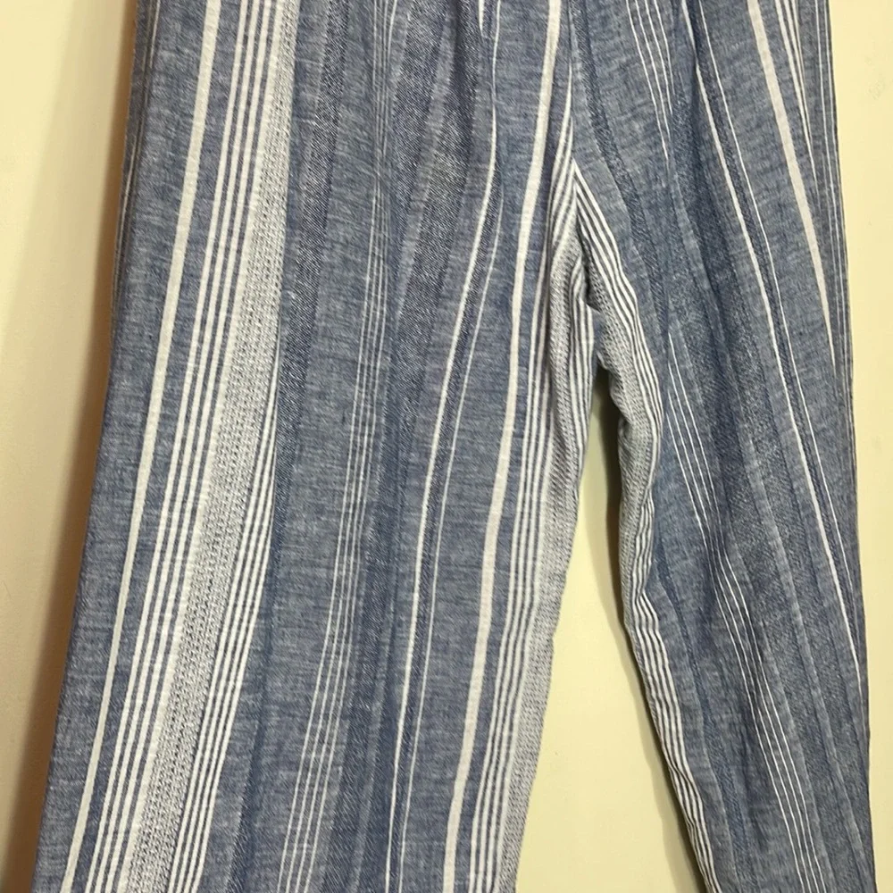 Express striped high rise linen blend wide open slit summer pants - Picture 6 of 10